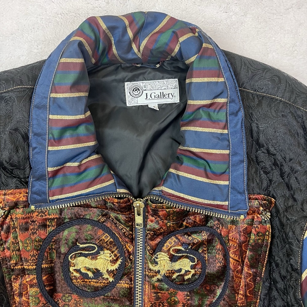 J Gallery Asian Inspired Dragon Coat Jacket Women's Size Medium Pockets Lined - Picture 2 of 12